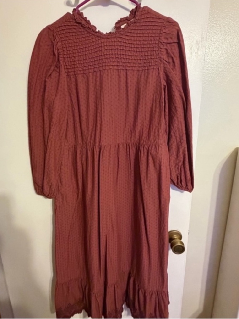 Universal Thread Long Sleeve Smocked Midi Dress in Rust